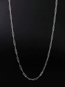 1pc Silver Stainless Steel Geometric Square Long Necklace Chain For Women, Versatile & Fashionable, Suitable For Daily Wear - Silver - View 5