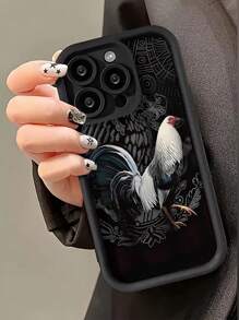1 pieza Funda de teléfono personalizada con gráfico impreso creativo de gallo y águila 2D, acabado mate antideslizante compatible con iPhone 7/8/7Plus/8Plus/11/11Pro/11ProMax/X/XR/X MAX/XS/12/12Pro/12ProMax/13/13Pro/13ProMax/14/14Pro/14ProMax/14Plus/15/15Pro/15Plus/15ProMax/16/16e/16Plus/16ProMax/16Pro y S21/S20/S22/S23/S24/S25 Plus FE Ultra Series - Negro - Ver 1