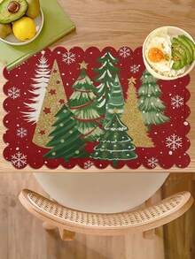 2pcs/4pcs Creative Christmas Party Linen Insulated Mat With Wavy Edge Non-Slip 12*18 Inch Heat Resistant For Christmas Holiday Farmhouse Family Gathering And Party Decoration Placemat
