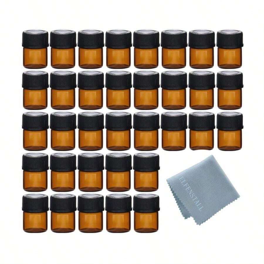 Elfenstall- 50pcs 1ml (1_4 Dram) Amber Mini Glass Bottle 1cc Amber Sample Vial Small Essential Oil Bottle Travel Must + 1pc Clean Cloth - trắng - Xem 1