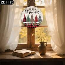 87-Inch Round Wooden Welcome Sign, With Checkered Border And Holiday Tree - Bohemian Style Hanging Decor, Suitable For Front Door, Porch Or Indoor Wall - Durable Wood Grain Design, No Electricity Needed, Holiday Home Decor, Decorations, Home Decor, Porch Decor, Farmhouse Style