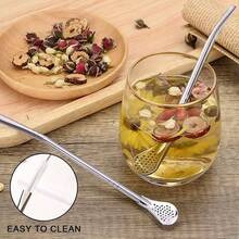 Yerba Mate Bombilla Straw, Stainless Steel Drinking Straws With Filter Spoo Detachable Tea Straws, Reusable For Loose Te Coffee, Drinks, With 2 Cleaning Brush, 7.2 2 Pack, Silver