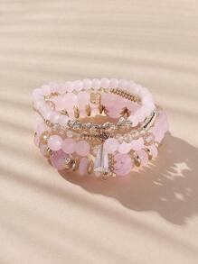 4 件女孩波西米亚多层串珠手链流苏百搭简约手链