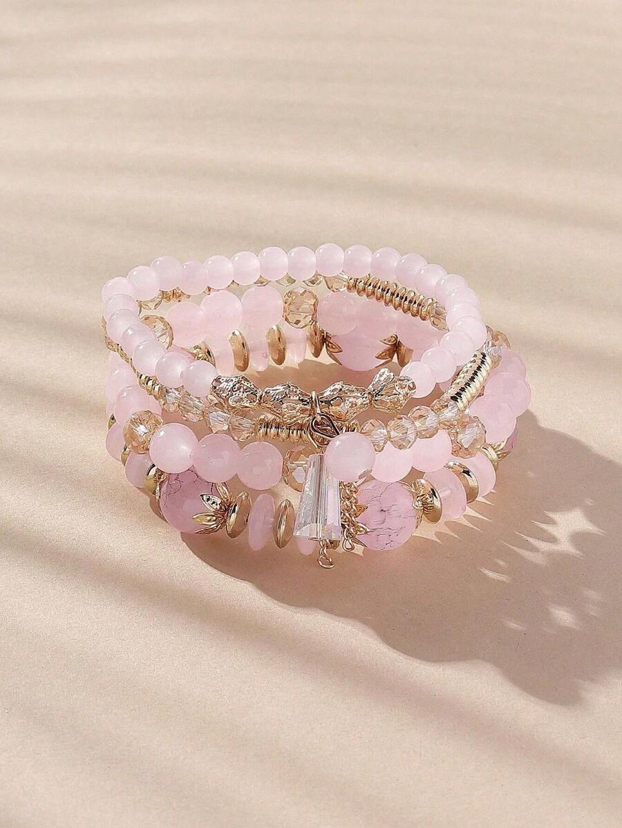 4 件女孩波西米亚多层串珠手链流苏百搭简约手链