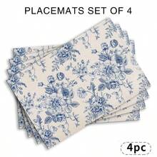 6pcs Blue And White Porcelain Pattern Placemats, 100% Polyester Woven, Size 12"X18"/30cm X 45cm, Machine Washable, Heat Resistant, Stain Proof, Waterproof, Easy To Clean, Suitable For Tabletop Decor, Dish Protection, Gifts, Party Decoration, Kitchen And Living Room Decor. - Blue - View 25