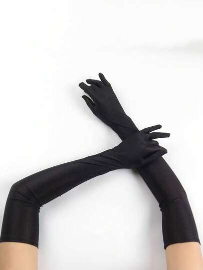 53% Spandex UV Protection Long Gloves, Black, Suitable For Nightclub, Wedding, Performance And Halloween Occasions