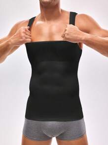 Men's Slimming Compression Tank Top - Slim Fit Undershirt, Breathable & Stretchy, Abdominal Shaping Fitness Wear - Black - View 7