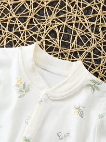 Baby Boy Cute Cartoon Print Front Button Romper, Infant Clothing Suitable For Spring And Autumn Seasons