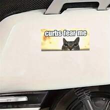 1 件“Curbs Fear Me”搞笑猫咪表情包贴纸，7 英寸防水耐用乙烯基汽车保险杠贴纸，适用于笔记本电脑、滑板、行李箱、摩托车车窗的美观贴花，适合新司机的创意搞笑礼物，可移除以适应任何光滑表面/美观汽车贴花，Z 世代幽默贴纸，/坏司机贴纸，/Curbs Fear Me 贴纸 - 彩色 - 查看 7