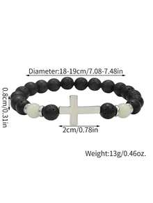 1pc Volcano Stone Night Glow Vintage Bracelet, Multicolor Luminous Cross Beads Jewelry For Boys And Girls