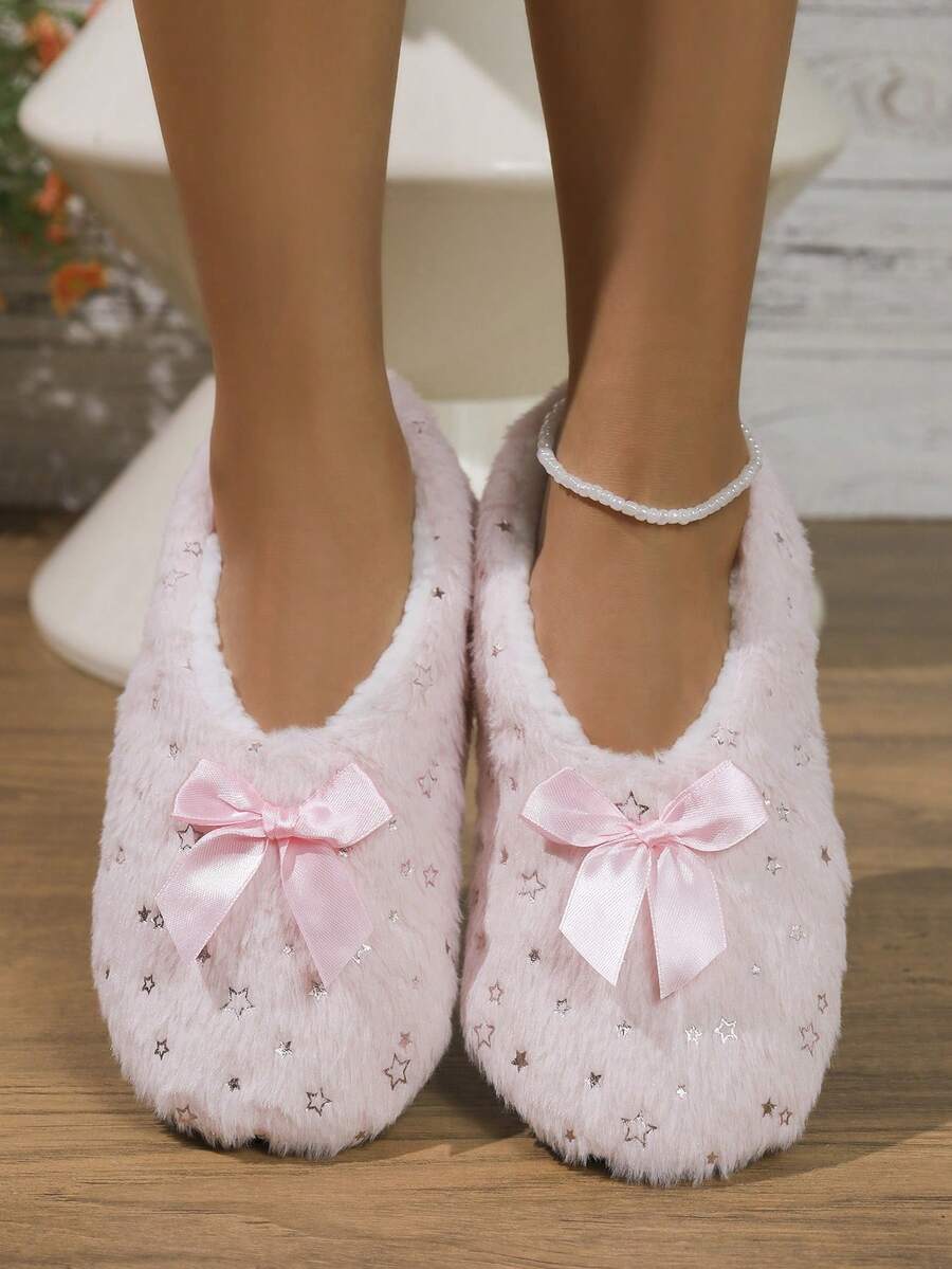 Women's Warm Indoor Slippers With Shiny Stars; Soft & Comfortable Material, Lightweight Anti-Slip Sole, Fluffy Warm Lining, Perfect Choice For Home Activities In Autumn/Winter - Pink - View 1