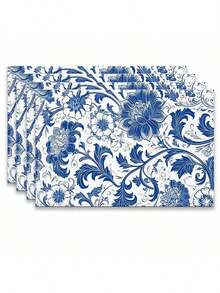 6pcs Blue And White Porcelain Pattern Placemats, 100% Polyester Woven, Size 12"X18"/30cm X 45cm, Machine Washable, Heat Resistant, Stain Proof, Waterproof, Easy To Clean, Suitable For Tabletop Decor, Dish Protection, Gifts, Party Decoration, Kitchen And Living Room Decor. - Blue - View 19