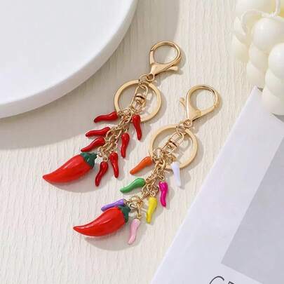 Handmade Realistic Red Chili Pepper Keychain, Bag Charm, Key Chain Pendant, Holiday Souvenir Small Christmas Gift Ideas Bag Lanyards With Id Holder Car Accessories Bag Charms Car Accessories Teacher Friend Sister