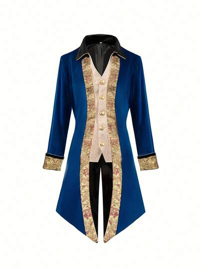 Casaco medieval masculino com blocos de cores, manga comprida da moda