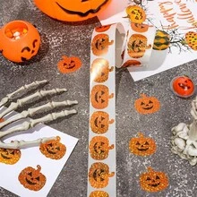 500pcs/Roll Halloween Pumpkin & Ghost Stickers, Cute Waterproof Self-Adhesive Decorative Stickers - Perfect Gift