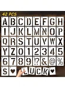 42Pcs/Set Letter Stencils Symbol Numbers Craft Stencils, 2/3/4/5 Inch Reusable Alphabet Templates Interlocking Stencil Kit For Painting On Wood, Wall, Fabric, Rock, Sign, DIY Art Projects - White - View 2