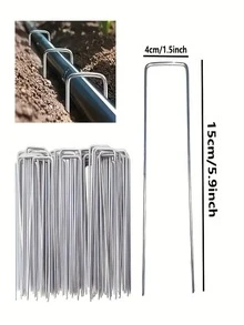50 件 6 英寸重型不锈钢景观钉 - U 型景观钉、防锈地面固定草钉和桩、耐用花园和草坪锚，用于固定户外织物、帐篷和种植配件 - 彩色 - 查看 3