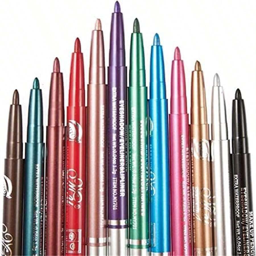 12 PCS Colorful Eyebrow & Lip Liner Set, Long-Lasting, Smooth, Retractable, For Women - aspic - View 1