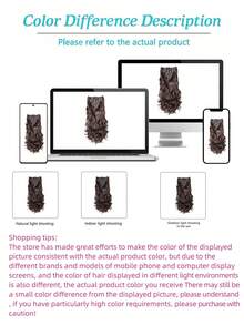 7件套16个夹子，24英寸长卷曲合成假发，耐热发夹，渐变黑棕金色，女士款 - 棕色 - 查看 8