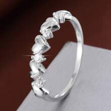 1pc Petite Heart Arrangement Design Cubic Zirconia Inlaid Women's Ring - Multicolor - View 17