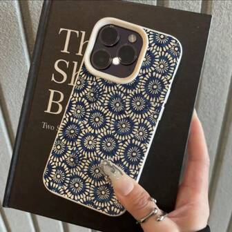 1pc TPU Material Blue Circular Floral Pattern Full Screen Phone Case Compatible With IPhone/ Phones