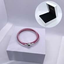 1 件高端女士皮革圆头扣饰皮绳手链系列，适合日常佩戴，适合饰珠，完美的圣诞节情人节礼物