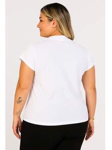 T-Shirt Muscletee Blouse Plus Size In Black Brown White Cotton Knitted Fabric Office Spring Summer - Putih - View 2