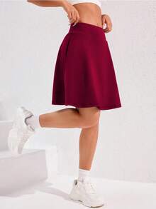 20英寸及膝女士半身裙，带5个口袋，网球裙，高腰高尔夫裙，休闲运动风 - 酒紅色 - 查看 4