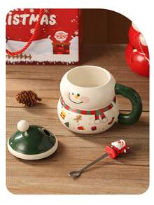1 圣诞杯陶瓷杯带盖勺大容量马克杯礼物平安夜礼物学生水杯圣诞纪念咖啡杯创意圣诞雪人杯葫芦陶瓷杯牛奶杯圣诞早餐杯带勺圣诞礼物400ml - 彩色 - 查看 7