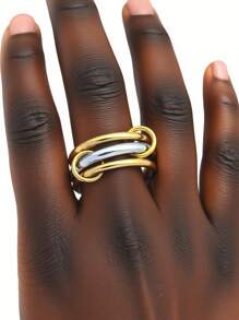 1 Set 18K Gold Plated Stainless Steel Stackable Plain Band Rings, Personalized Rings For Women, Party Favor, Ins Style, Women Jewelry, Halloween, Christmas, Delicate Gift - Multicolor - View 13