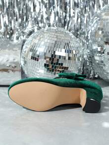 秋冬婚礼休闲时尚高跟玛丽珍 T 型带鞋、粗跟正装鞋、天鹅绒工作浅口鞋、户外女鞋（鞋子尺码偏大，如果您的脚比较瘦，请订购小 1/2 码） - 綠色 - 查看 9