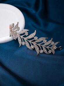 1pc Women Rhinestone Leaf Decor Glamorous Bride Headband For Wedding Party Elegant Tiaras Valentine's Day Accessories - Silver - View 6