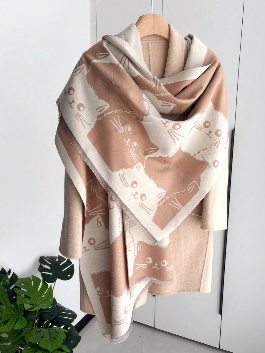 1pc Women's Double-Sided Jacquard Faux Cashmere Warm Scarf Shawl, Suitable For Daily Wear, Autumn/Winter