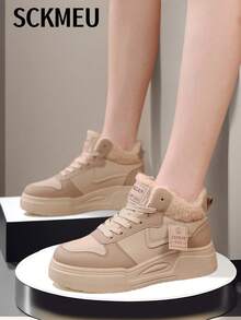 SCKMEU 2024 冬季女式高帮雪地靴，时尚百搭保暖隔热厚底冬鞋