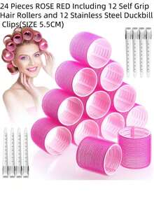 12/18/24 Stücke Lockenstab Haarwickler Set mit 12 selbsthaftenden Haarwicklern und 12 Edelstahlclips, geeignet für langes, mittellanges, kurzes, dickes und feines Haar, Pony und Volumen Locken, Haarstyling Set, Haarpflegewerkzeug, Schönheitsaccessoire Geschenk für Frauen