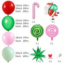 127 piezas Kit de arco de guirnalda de globos navideños, globos rosas, verdes y rojos, globo de foil de Papá Noel y bastón de caramelo para decoración de fiesta de cumpleaños y Navidad