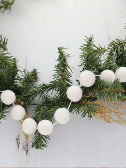 1 pieza Corona floral de bola de nieve blanca, adorno colgante de decoración navideña, corona de Navidad, corona de bolas de fieltro, decoración para chimenea, guirnalda, decoración navideña, corona de pompones, decoración navideña, Navidad