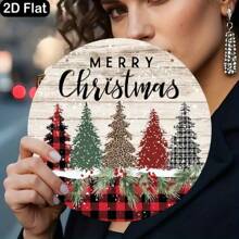 87-Inch Round Wooden Welcome Sign, With Checkered Border And Holiday Tree - Bohemian Style Hanging Decor, Suitable For Front Door, Porch Or Indoor Wall - Durable Wood Grain Design, No Electricity Needed, Holiday Home Decor, Decorations, Home Decor, Porch Decor, Farmhouse Style