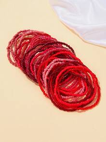 30 pezzi Braccialetti elastici stile bohémien vintage per donna, braccialetti intrecciati con perline a gradiente rosso, accessorio di moda per resort - Rosso - Visualizzare 3
