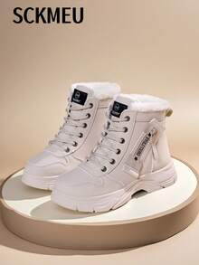 SCKMEU 1 双女士时尚厚底休闲运动鞋，舒适百搭，带保暖内衬