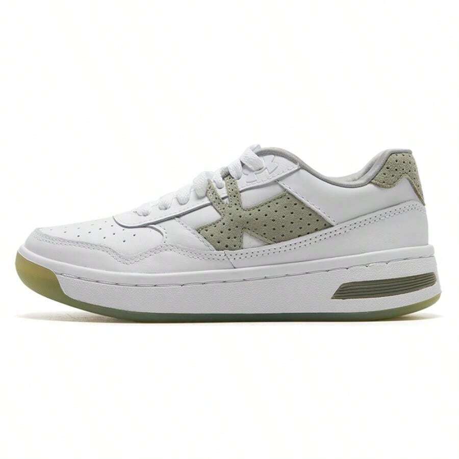 Under Armour Court 96 Suede Cushioned Low-Top Women Casual Commuting Skateboard Shoes 3028766-102 - White/Green - View 1