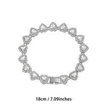 1 件时尚银色不锈钢心形手链套装，铜人造氧化锆心形手链和合金玻璃心形手链首饰套装，适合女性日常佩戴，夏季珠宝，防水海滩度假配饰 - 銀色 - 查看 3