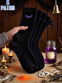 1/3/5/10/15/20 pares de calcetines con temática de Halloween, calcetines unisex con diseño de murciélagos para fiestas de Halloween, calcetines de media pantorrilla que absorben la humedad - Negro - Ver 11