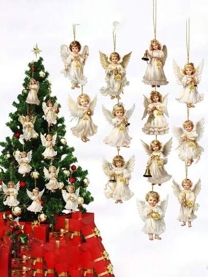 18 buc Crăciun Victoria Angel ornamente din lemn set decorațiuni tradiționale de sărbători acasă și fereastră decorare pentru decorarea bradului de Crăciun