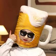 2pcs/Set Plush Beer Mug Hat - Funny Christmas Party Accessory, Soft Costume Prop, Suitable For Valentine's Day, New Year, Party, Spring/Summer - Yellow + Yellow - View 2