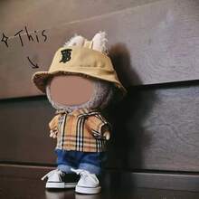 17厘米布娃娃衣服毛绒娃娃套装 - 棕色格子 TB 套装，马卡龙心形设计，适合拉布布