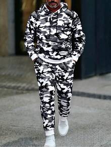 2 Pieces Of Men's Camouflage Loose Hooded Fleece Sweatshirts And Casual Sports Camouflage Patterned Trousers, Suitable For Autumn And Winter, Ideal For Gyms, Running, Streetwear Or Outdoor Activities, Hip-Hop Wear,The Size Is A Bit Small. It Is Recommended To Choose A Larger Size. - 迷彩顏色 - 查看 1