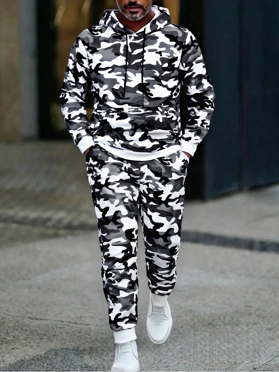 2 Pieces Of Men's Camouflage Loose Hooded Fleece Sweatshirts And Casual Sports Camouflage Patterned Trousers, Suitable For Autumn And Winter, Ideal For Gyms, Running, Streetwear Or Outdoor Activities, Hip-Hop Wear,The Size Is A Bit Small. It Is Recommended To Choose A Larger Size. - 迷彩顏色 - 查看 1