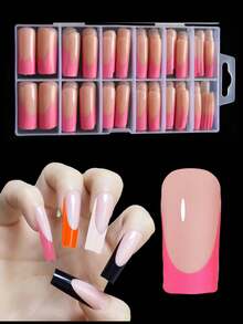 150 lange quadratische französische Nägel - 4 verschiedene Farben und Stile, Druck-Typ französische quadratische 3-in-1 Gel-Falschnägel, 12 Größen geeignet für DIY-Nägel, dauerhafte Falschnägel, geeignet für Frauen und Nagelstudios Nagelbedarf