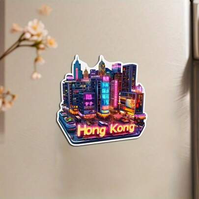 2D Flat 1pc Great Wall, Hong Kong Fridge Magnet - Acrylic Rubber Octagonal Cultural Decor Magnet, Suitable For Refrigerator And Car Metal Doors - Non-Damaging Adhesive, Mother's Day Father's Day Gift, Cute Fridge Magnet, Realistic Landscape Design, Rubber Magnetic Core, 2D Flat